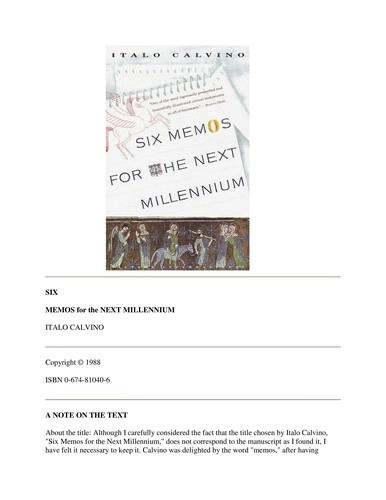 Six Memos for the Next Millennium by Calvino