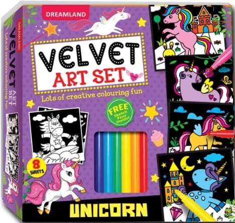 Drseteamland Unicorn - Velvet Art Set With 10 Free Sketch Pens : Children Colouring Activity Pack Box by Dreamland Publications