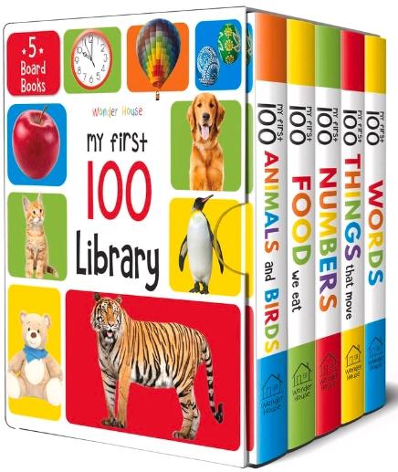 My First 100 Library: Boxset of 5 Early Learning Board Books for Kids/Children by Wonder House