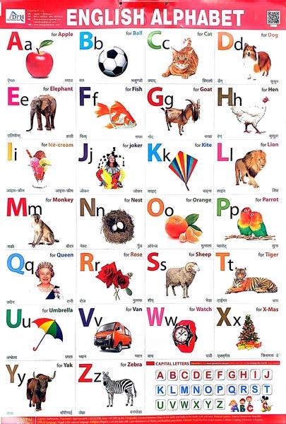 Nepali Children's Chart - English Alphabet, Nepali Barnamala by Dhoju