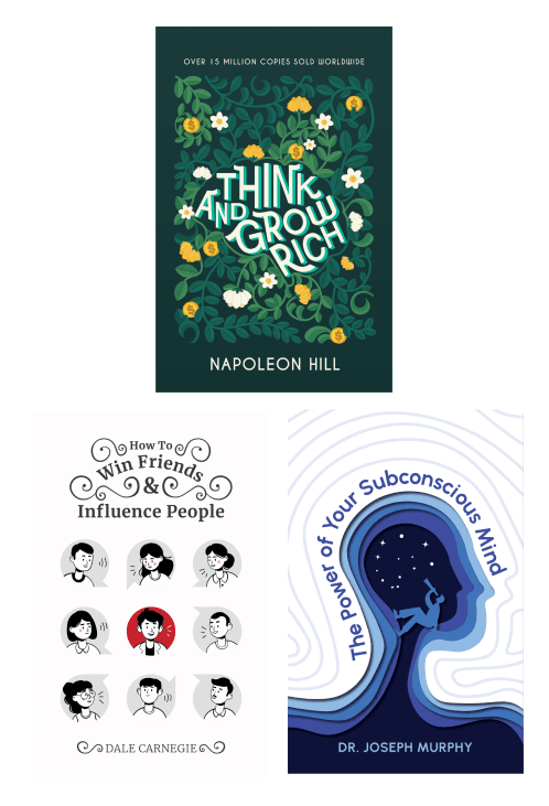 Best Self Help Books ( Bundle of 3 books with stunning  illustrated covers) by Dale Carnegie, Napoleon Hill, Dr Joseph Murphy