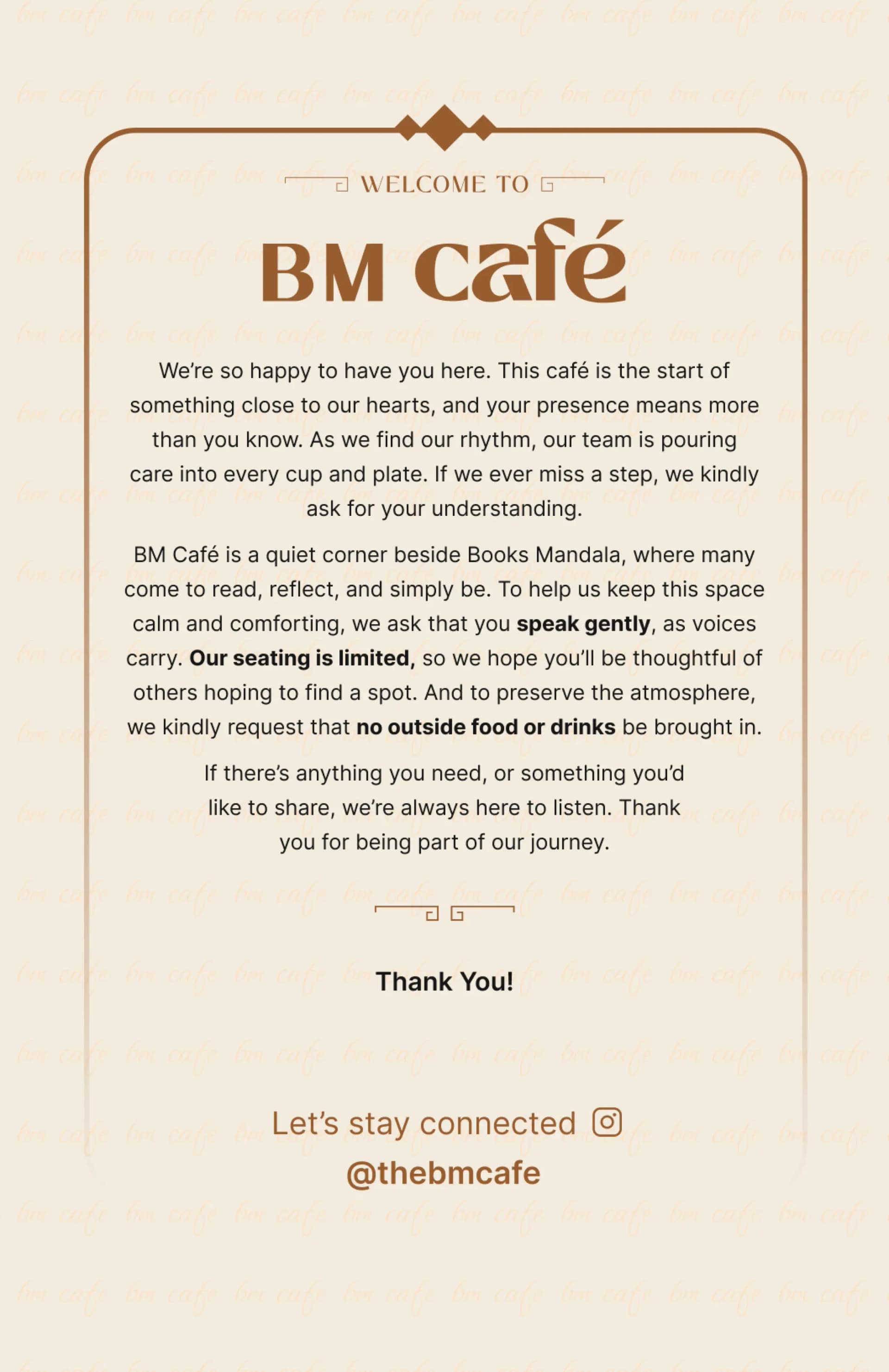 BM Cafe Menu